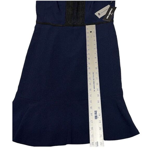 Karl Lagerfeld Dress Women’s 10 Navy Blue Lace Sleeveless Ruffle Sheath Office - Picture 3 of 13